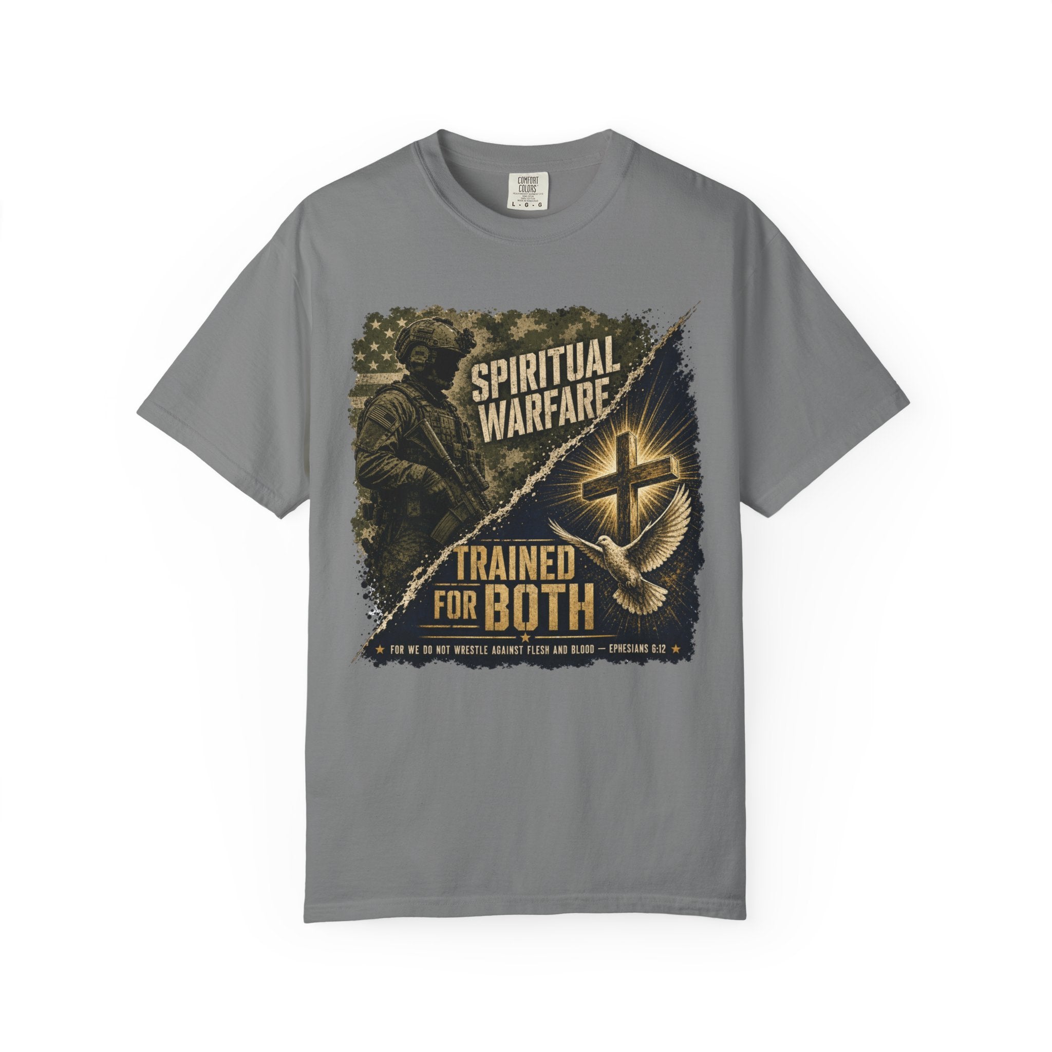 "Spiritual Warfare — Trained for Both" Tee Shirt