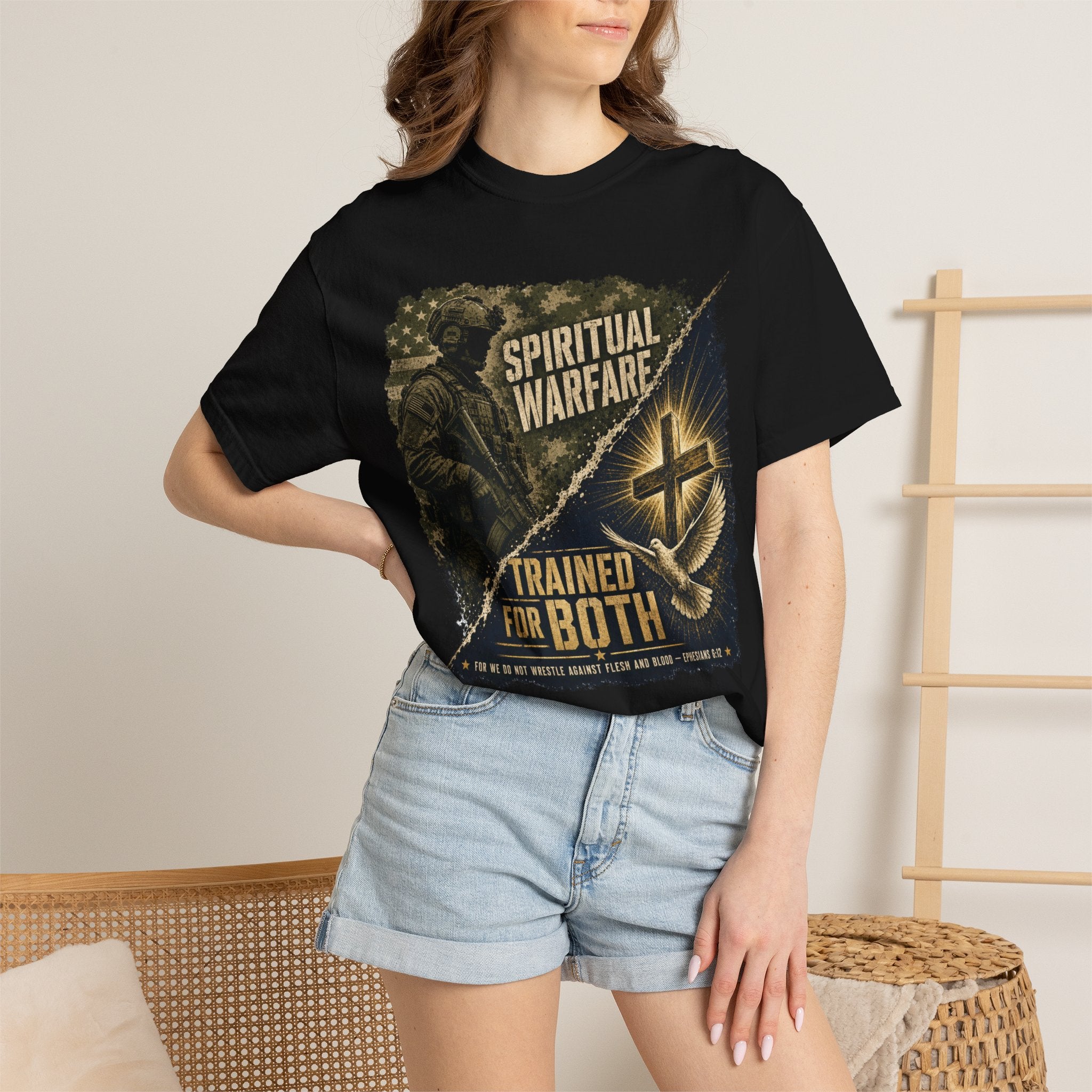 "Spiritual Warfare — Trained for Both" Tee Shirt