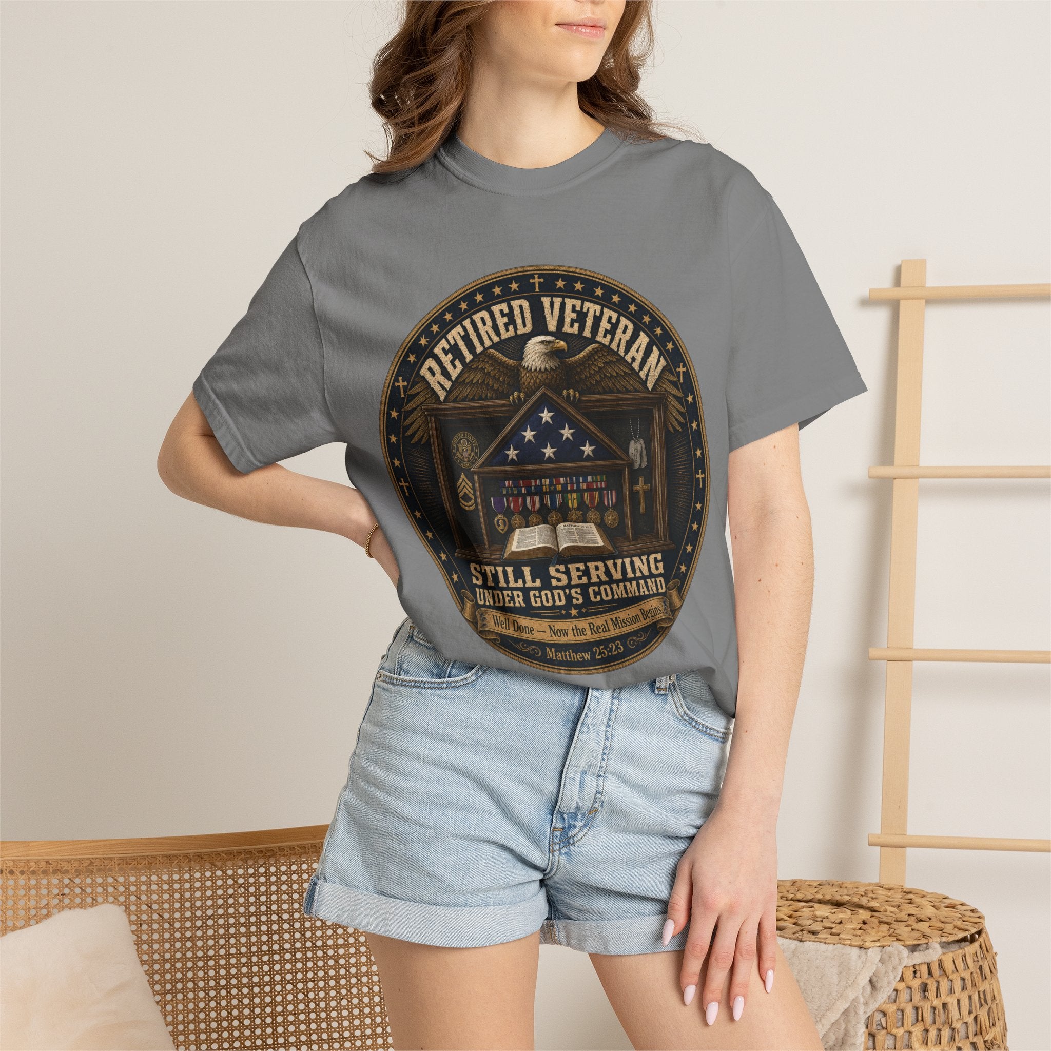 Retired Veteran Still Serving Under God's Command Tee Shirt