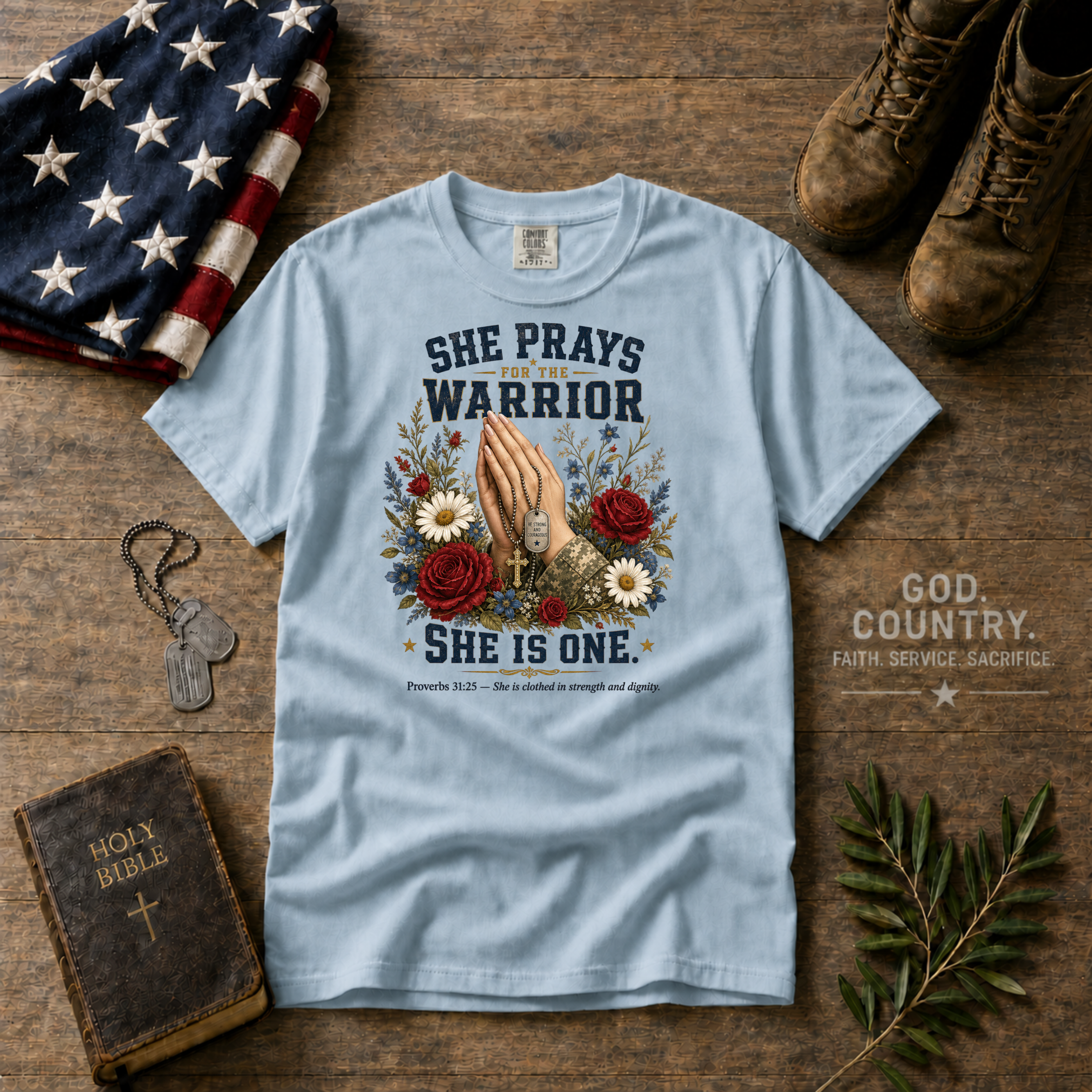 She Prays For The Warrior - She Is One Tee Shirt