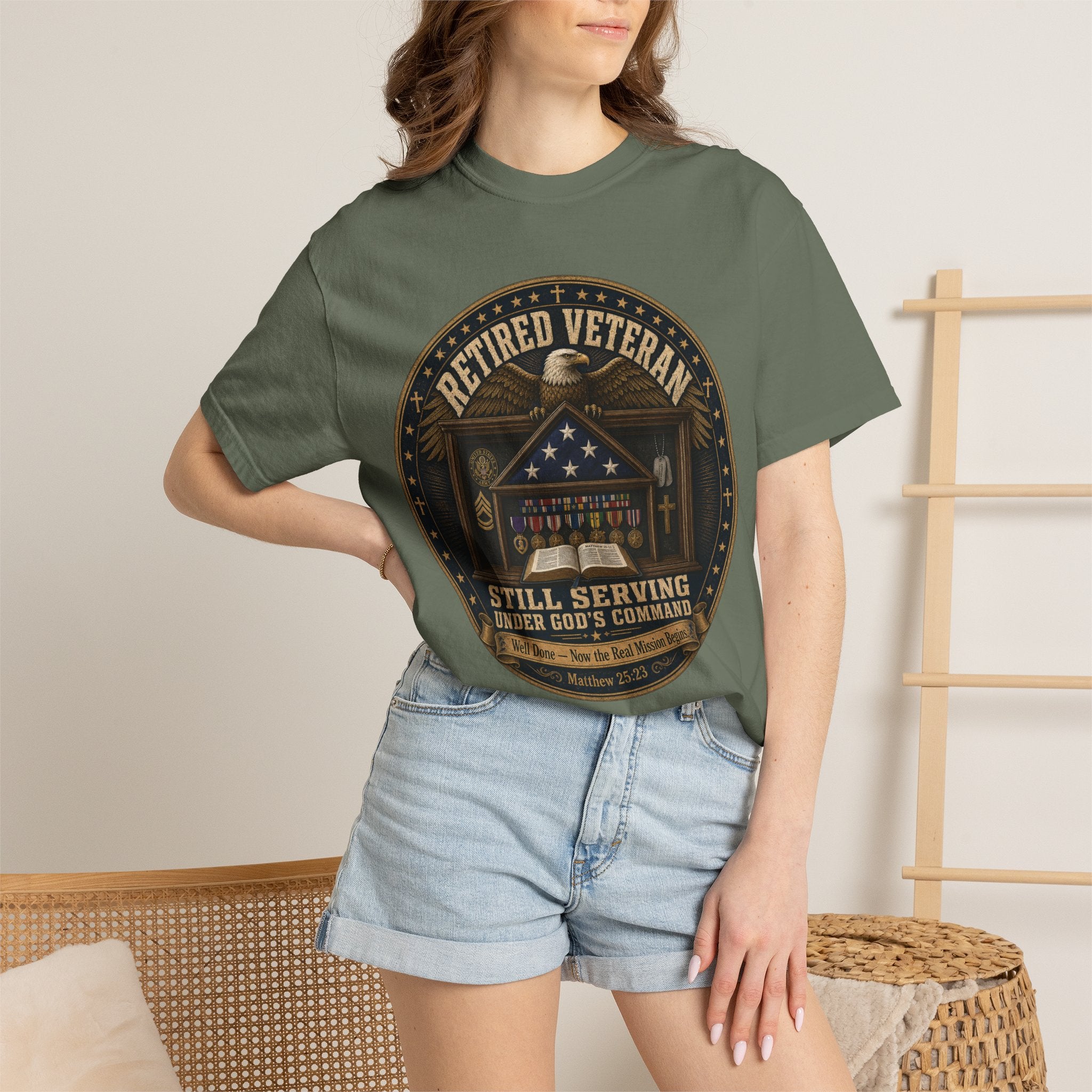 Retired Veteran Still Serving Under God's Command Tee Shirt