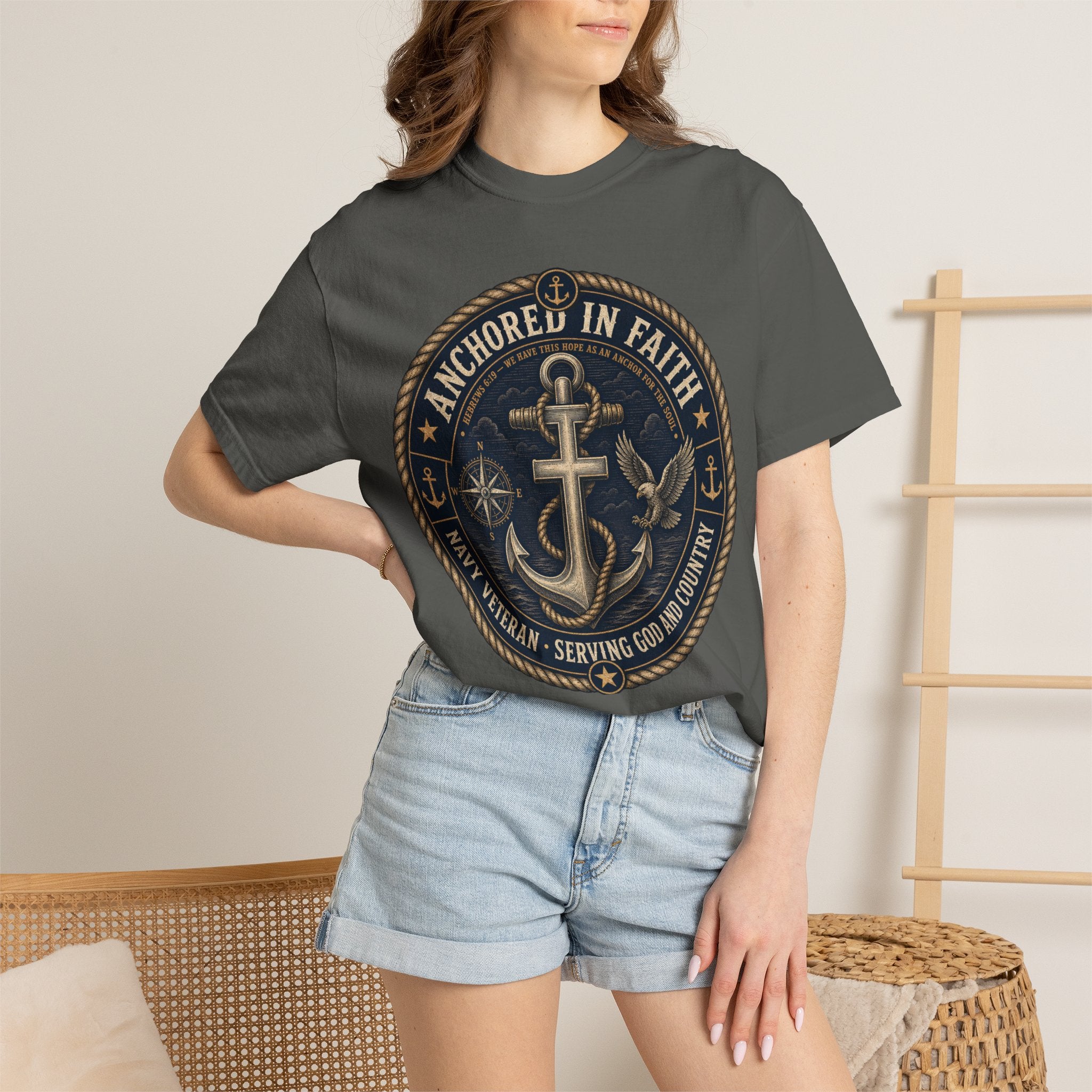 Navy Veteran - Anchored In Faith Tee Shirt